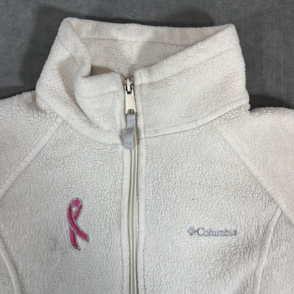 Columbia Breast Cancer Awareness Women's Large White Fleece Full Zip Jacket - Picture 2 of 6